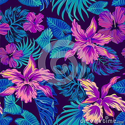 Vector tropical pattern with orchids. Vector Illustration