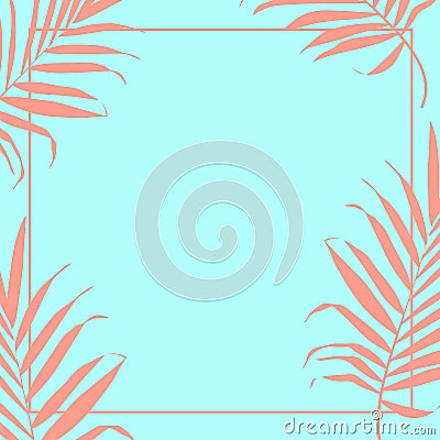 Vector tropical pink palm leaves on turquoise background Stock Photo