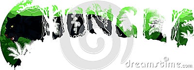 Vector tropical rainforest Jungle forest illustration with black panther leopard Vector Illustration