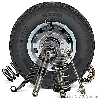 Vector Truck Wheel with Suspension Parts Vector Illustration