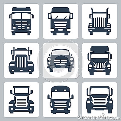 Vector trucks icons set: front view Vector Illustration