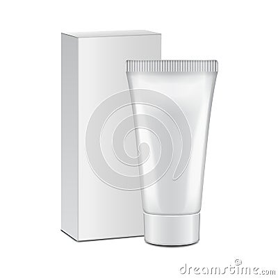 Vector tube with white box- cream, gel, skin care, toothpaste. Ready for your design. Packaging mockup template Vector Illustration