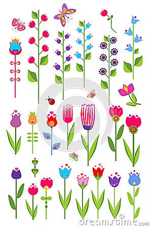 Vector tulips and bluebell. Set Vector Illustration