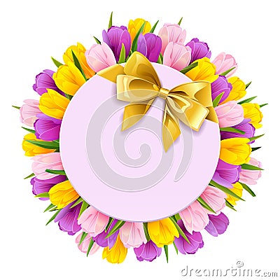 Vector Tulips Round Frame with Gift Vector Illustration