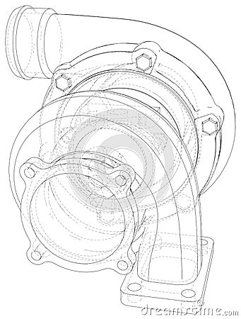 Vector turbocharger isolated. Vector illustration. Tracing illustration of 3d Vector Illustration