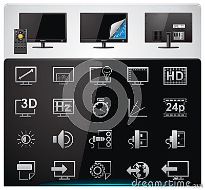 Vector TV features and specifications icon set Vector Illustration