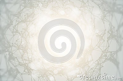 Vector twisted tunnel delicate structure shining flares on light background. Glowing center sci-fi construction. Abstract cyber Vector Illustration