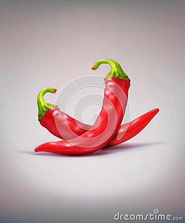 Vector two red hot chilli peppers on a brown background Vector Illustration