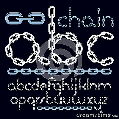 Vector type font, script from a to z. Lower case creative letters, abc made with iron chain. Vector Illustration