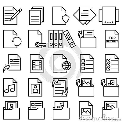 Vector. Types of electronic documents. Paper sheet icons set, paper format Cartoon Illustration