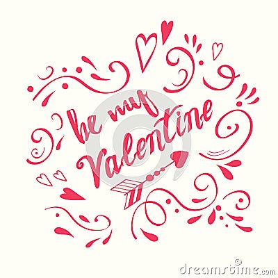 Vector typographic banner Be My Valentine calligraphy diagonal floral element for St. Valentines Day Vector Illustration