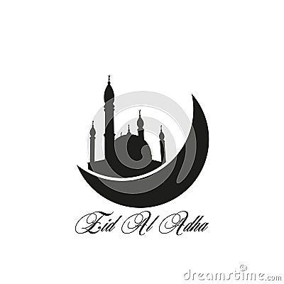 Vector typographic illustration of handwritten Eid Al Adha retro label. lettering composition of muslim holy month with Vector Illustration