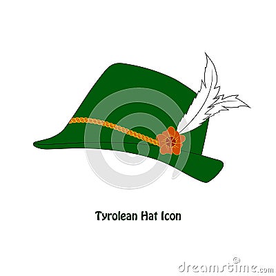 Vector Tyrolean Hat Icon with a feather isolation over white Vector Illustration
