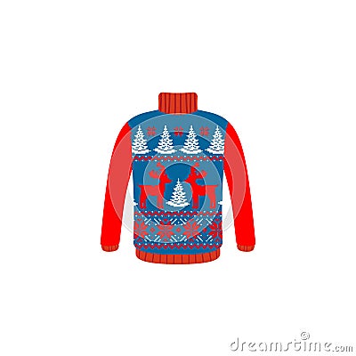 Vector ugly sweaters for Christmas party. Knitted jumpers with winter patterns Stock Photo