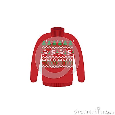 Vector ugly sweaters for Christmas party. Knitted jumpers with winter patterns Stock Photo