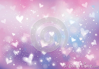 Vector unicorn background with hearts, lights and stars. Vector Illustration