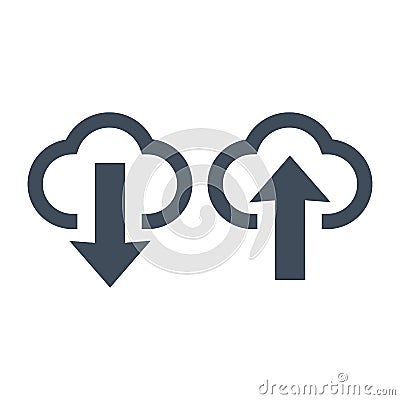 Vector Upload and Download Icons, Clouds and Arrows, Design Elements Isolated on White Background. Stock Photo