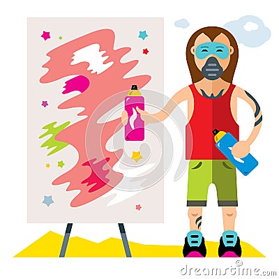 Vector Urban graffiti artist. Flat style colorful Cartoon illustration. Vector Illustration