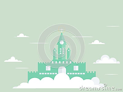 Vector urban landscape with building and tree soaring in the sky. Vector Illustration