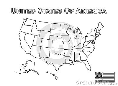 Vector of USA map and american flag . Outline style Vector Illustration