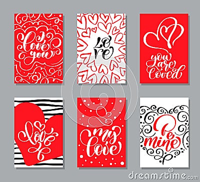 Vector Valentines day cards templates. Hand drawn February 14 gift tags, labels or posters collection. Vintage love Vector Illustration