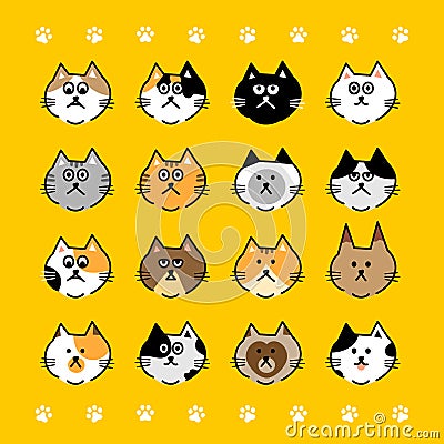 Vector of various cat emojis. Cats heads emoticons vector.Line illustration. Vector Illustration