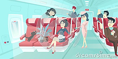 Vector of various passengers inside airplane Stock Photo