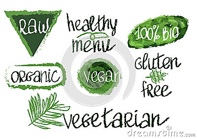 Vector vegan hand drawn word icons set Cartoon Illustration