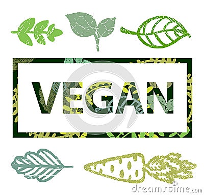 Vector vegan print stamp, t shirt with leaves Vector Illustration