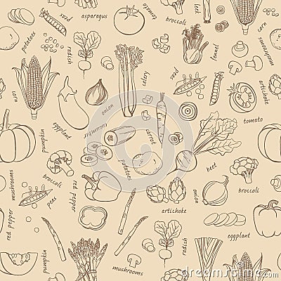 Vector vegetables background. Seamless vegetables pattern. Stock Photo