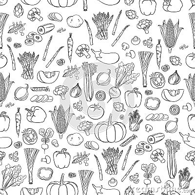Vector vegetables pattern. Vegetables seamless background. Stock Photo