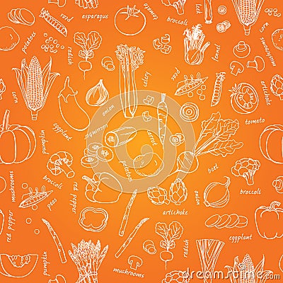 Vector vegetables pattern. Vegetables seamless background. Stock Photo