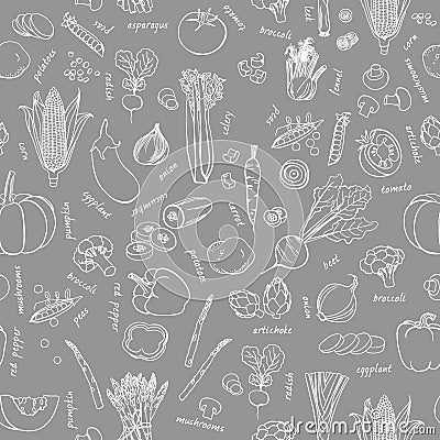 Vector vegetables pattern. Vegetables seamless background. Stock Photo