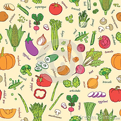 Vector vegetables pattern. Vegetables seamless background. Stock Photo