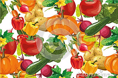 Vector vegetables seamless pattern. Vegetables seamless background.Health food. Grocery. Vector Illustration