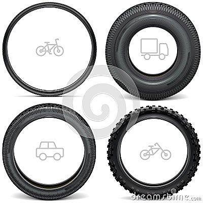 Vector Vehicle Tires with Line Icons Vector Illustration