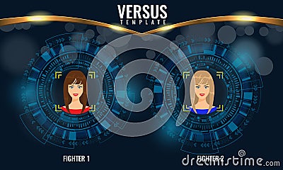 Vector Versus round circles with woman faces and techno hud background. Vector Illustration