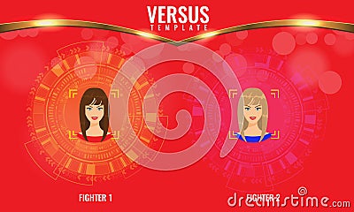 Vector Versus round circles with woman faces and techno hud background. Vector Illustration