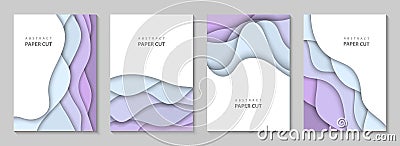 Vector vertical flyers with colorful paper cut waves shapes. 3D abstract paper style, design layout for business presentations Vector Illustration