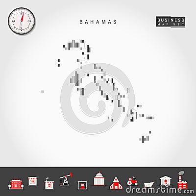 Vector Vertical Lines Map of the Bahamas. Striped Silhouette of the Bahamas. Realistic Compass. Business Icons Stock Photo