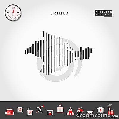 Vector Vertical Lines Map of Crimea. Striped Silhouette of Crimea. Realistic Compass. Business Icons Stock Photo