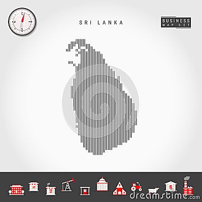 Vector Vertical Lines Map of Sri Lanka. Striped Silhouette of Sri Lanka. Realistic Compass. Business Icons Stock Photo