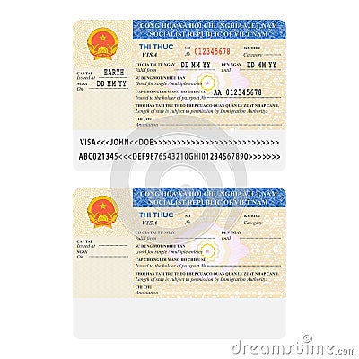 Vector Vietnam international passport visa sticker template in flat style Vector Illustration