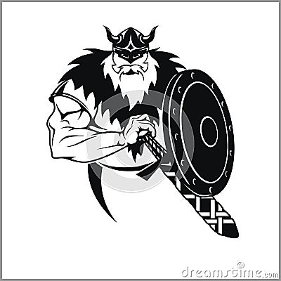 Vector Viking warrior with sword Cartoon Illustration. Vector Illustration