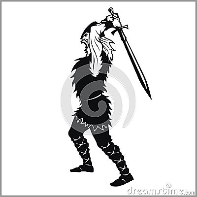 Vector Viking warrior with sword Cartoon Illustration. Vector Illustration