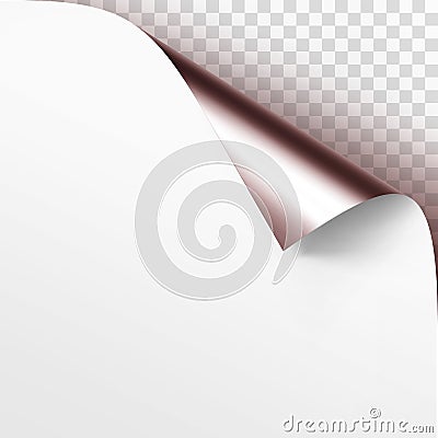 Vector Vinous Curled Glossy Foil Corner of White Paper with Shadow Mock up Close up Isolated on Transparent Background Vector Illustration