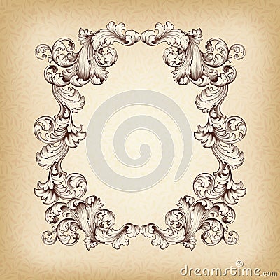 Vintage border frame engraving baroque vector Vector Illustration