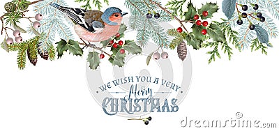 Bird Christmas border Vector Illustration