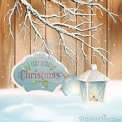 Vector Vintage Christmas Branch Lantern Background Vector Illustration