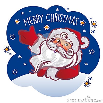 Vector vintage Christmas greeting card with cartoon Santa Claus. Stock Photo